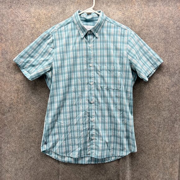 Mizzen + Main Leeward Collection Shirt Mens Large Trim Fit Blue Plaid Short - Picture 1 of 10